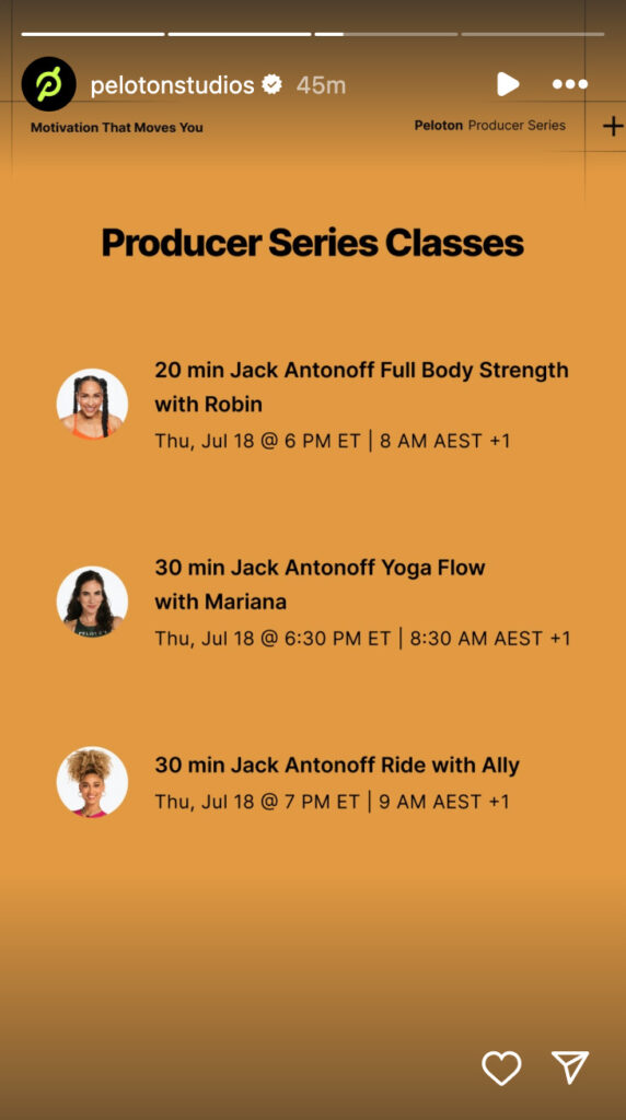 Peloton's Jack Antonoff classes. Image credit Peloton social media.
